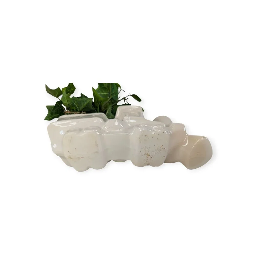 Ceramic Train Off White Planter w/Fake Ivy